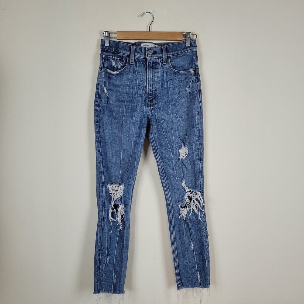 Abercrombie & Fitch Jeans 26 2 Regular Blue Denim High Rise Mom Distressed